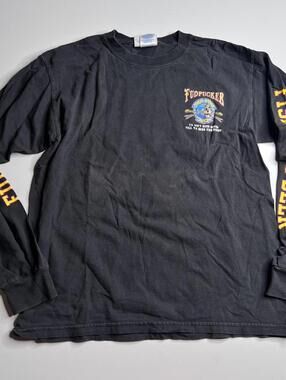 Vintage Fudpucker Shirt Mens M Black Fish Bone Beer Florida 1996 Long Sleeve Tee